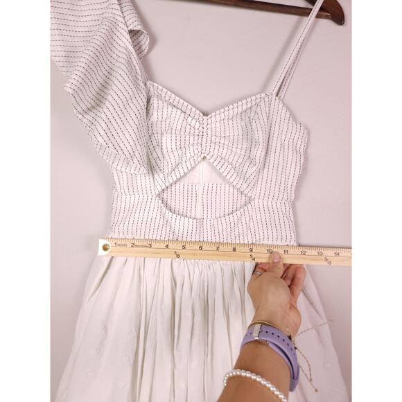 Tularosa Off White One Shoulder Cutout Eyelet Boho Mini Dress XXS - Picture 7 of 12